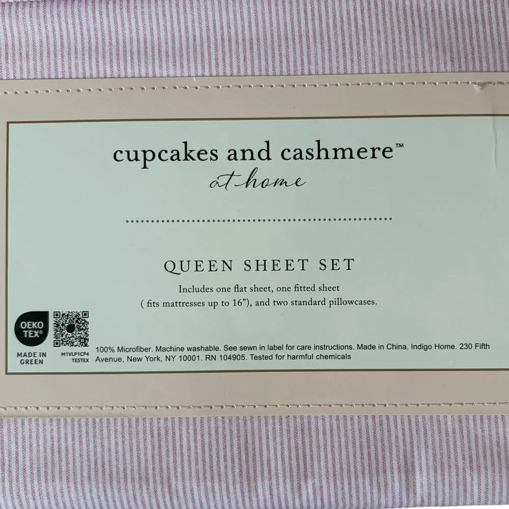 Cupcakes & Cashmere Pink Striped QUEEN Sheet Set Chic Bedding NEW